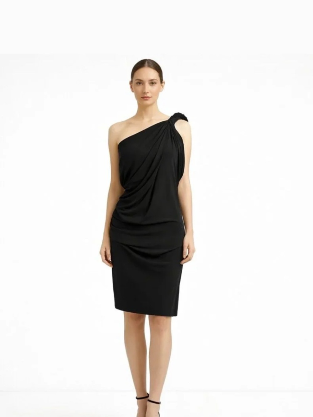 Lanvin Black One-Shoulder Draped Dress 36